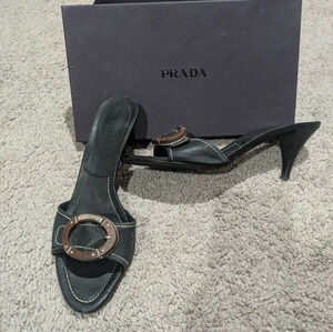Prada Black Sandals with Gold Accent